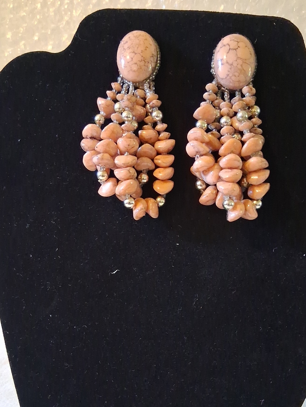 Soft PeachCluster Beaded Dangle Drop Earrings